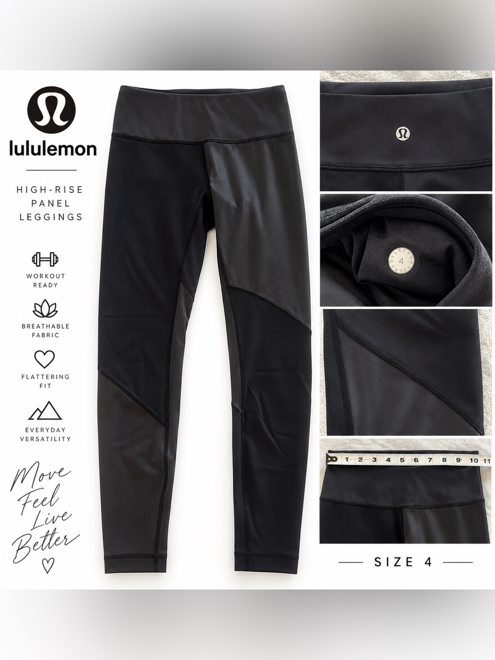 Lululemon Black High-Rise Panel Leggings Size 4